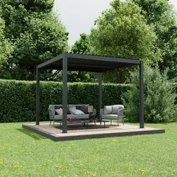 Ximax Lamellendach Pergola Shade freistehend 3x3 m Inkl. Farbbeleuchtung Dunkelgrau Elektrisch