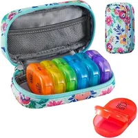Tablettenbox 7 Tage Medikamentenbox Organizer PU Leder Regenbogen