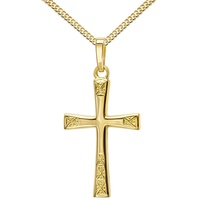 JEVELION Kreuzkette Kreuz Anhänger 585 Gold - Made in Germany (Goldkreuz, für Damen und Herren), Mit Kette vergoldet- Länge wählbar 36 - 70 cm oder ohne Kette.
