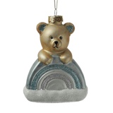 MARELIDA Weihnachtsbaumschmuck Teddybär mit Regenbogen Glas H: 13,5cm blau