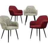 4er Set Esszimmerstühle Esszimmerstuhl Mit Rücken- Und Armlehnen 2x Bordeaux 2x Olive, Samt / Microleder, Metallbeine, Küchenstühle Küchenstuhl Wohnzimmerstuhl Polsterstuhl Design Stuhl - Ecd Germany