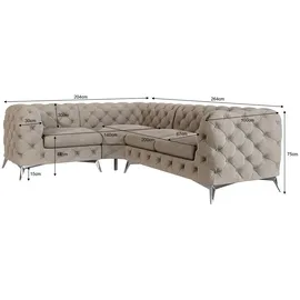 s-style möbel Chesterfield Ecksofa River mit Metall Füßen, Dunkle Creme Samt
