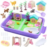 Druuzyl Haustier Sensorik Magic Sand Set, Magic Sand Für Kinder Haustierspielset und Sandkasten mit Deckel Magic Sand Geschenke Kinder für von 3-7 Jahren und Ältere Spielsand Geschenk