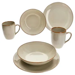 Ossia 6tlg Tearose sand Frühstücksset Steingut Teller Kaffee-Becher Müsli-Schale