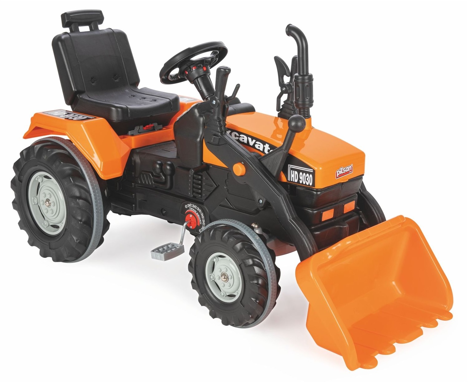 Pilsan Kinderbagger 07297 Trettraktor Pedale Hupe bewegliche Schaufel bis 50 kg orange