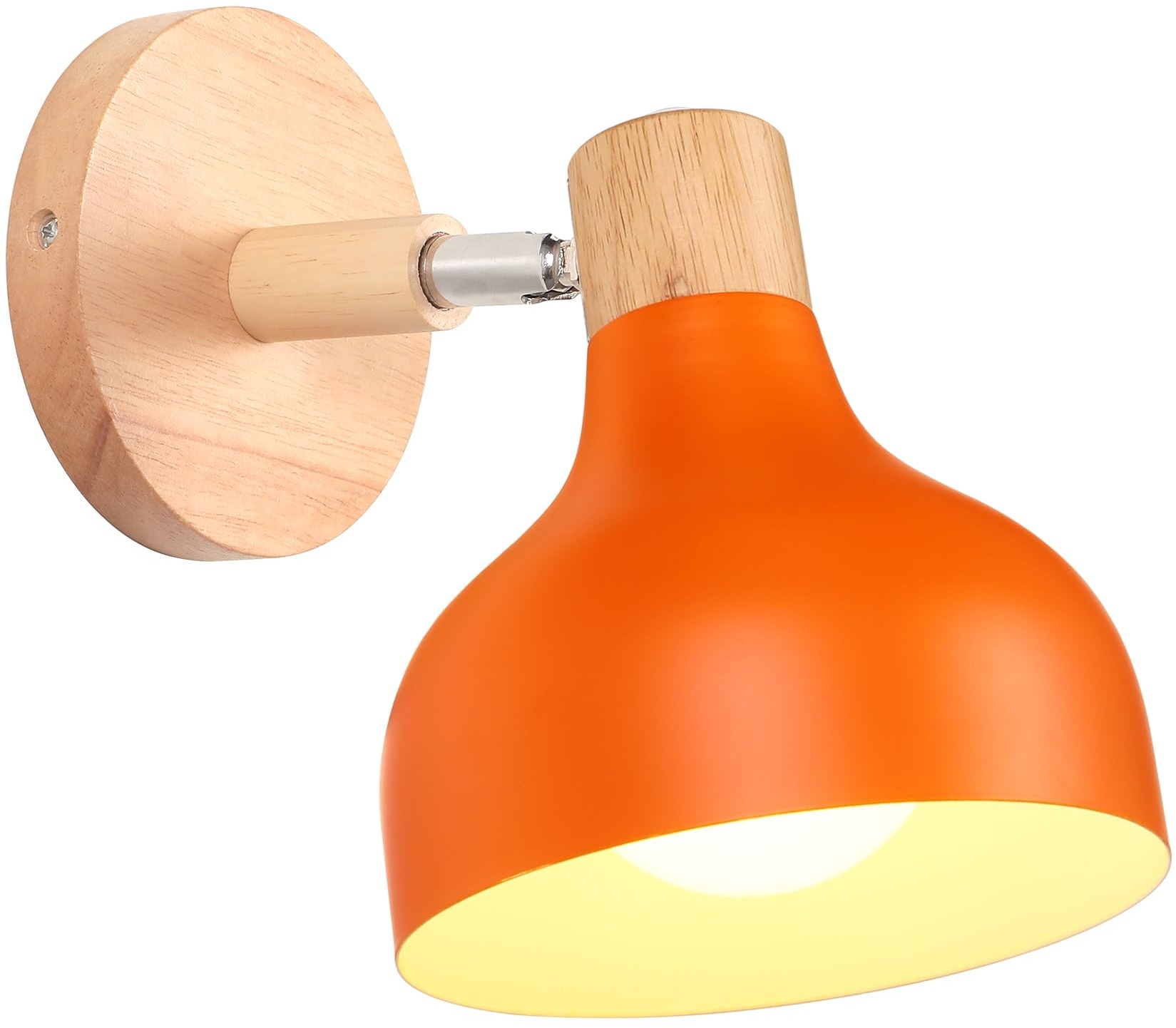 iDEGU Wandlampe Retro E27 Wandleuchte Moderne aus Holz Metall im Skandinavischen Stil Lampenschirm Tropfenförmig Verstellbare Wandspot Vintage Lampe für Schlafzimmer Wohnzimmer (Orange, 1 Stück)