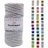 Sznurkomania, Baumwollkordel 3mm 100m, 46 Farben, Häkelkordel, Geflochten Baumwollkordel 3mm, Makramee Kordel, Makramee Garn, Premium Garn, Makramee Seil (Hellgrau)