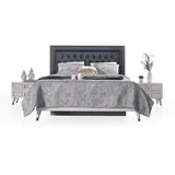 JVmoebel Schlafzimmer-Set Luxus Schlafzimmer Garnitur Bett Nachttische Weiß Grau Set 3tlg, (3-St., Bett + 2x Nachttische), Made in Europa grau