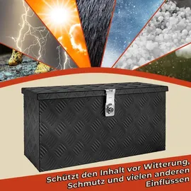 Trucky Deichselbox Schwarz Werkzeugkasten Truckbox Alu Box Anhänger Kiste mit Deckel Abschließbar Alubox Transportbox Werkzeugbox Aluminium Aufbewahrungsbox