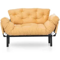 2-sitzer Schlafsofazeeusis, Verwandelbares Sofa, Lineare Stoffstruktur, Schlafsessel Mit Stauraum, 155x70 H85 Cm, Gelb - Dmora