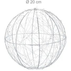 Relaxdays LED Dekokugel 20 cm Silber
