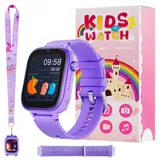 OKYUK 4G Kinder smartwatch, smartwatch Kinder mit GPS und Telefon,Armbanduhr Kinder Junge mädchen,mit Video Phone Call, Nachrichten, Schulmodus, SOS-Funktion, Kamera und Schrittzähler (Lila)