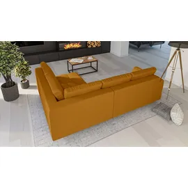 s-style möbel - Ecksofa mit Holzfüßen im skandinavischen Stil Marco aus Gelb Luxusmicrofaser - Ottomane rechts - B/T/H: 231 cm/161 cm/81 cm - Gelb