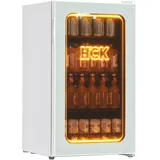 HCK 98L Getränkekühlschrank und Kühler, 105 Dosen Mini-Kühlschrank mit Glastür, 3D Orange Licht kleiner Kühlschrank mit verstellbaren Regalen für Soda Bier oder Wein, perfekt für Haus/Bar/Büro (Weiß)