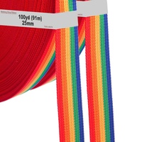 182 Meter x 25mm PP Gurtband - 1,1mm Stark - Regenbogen Gurtband aus Polypropylen - 182 Meter (200YD = 2x100YD) Länge und 25 mm Breite, 5 Farben, TKB5073-2X