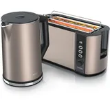 Arendo Frühstücks-Set, Wasserkocher 1,5l, Langschlitz Toaster für 4 Scheiben, Beige