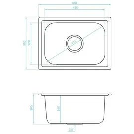 Kuchinox Mini 35x48 links Einbauspüle Stahl Handbetätigung 480 x 350 mm