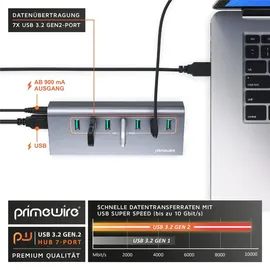 Primewire USB 3.2 Gen2 Hub, 7 Port Verteiler aktiv mit Netzteil, 10 Gbit/s