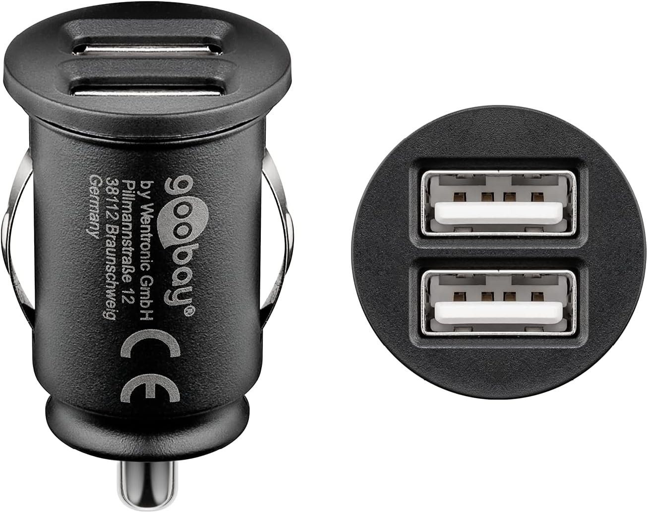 Goobay Dual USB Auto Ladegerät KFZ-Adapter Kfz-Zigarettenanzünder Stecker zu USB Typ A, kompakte Bauform / 2-fach Port / lädt 2 Geräte gleichzeitig
