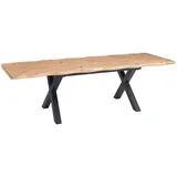 Sam Esstisch Baumkante Holz Wildeiche-Optik 180(260) x 90 X-Gestell schwarz SWAN
