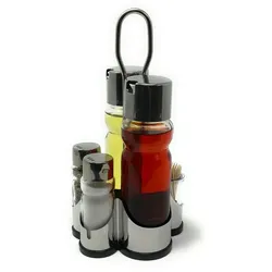 Menage Essig und Öl Spender Glas Salz Pfeffer Zahnstocher Set Edelstahl 250 Silber Glas Ölspender