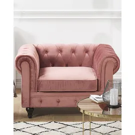 Beliani Sessel CHESTERFIELD Samtstoff 72 x 75 x 80 cm Rosa mit Rollen