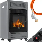 Kesser KESSER® Gasheizer Gasheizofen Heizstrahler 3,4 kW Gas Kamin inkl. Gasdruckregler & Gasschlauch 2 Heizstufen Infrarot 3400W Gasheizstrahler Gasheizung Butan- oder Propangasflaschen bis 11kg Schwarz