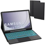 Für Galaxy Tab A9+ Hülle mit Tastatur - 7 Farben Beleuchtung Abnehmbare Trackpad Tablet Cover - Beleuchtete Deutsches QWERTZ Layout Tastatur mit Stifthalter für Samsung Galaxy Tab A9 Plus 11" 2023