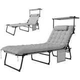 Outsunny Sonnenliege klappbar Gartenliege mit Dach Matratze, Liegestuhl mit 4-Fach verstellbare Rückenlehne, wetterfeste Campingliege bis 120 kg belastbar,