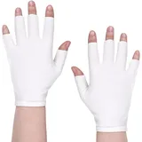 2 Paar Weiß Feuchtigkeitsspendende Handschuhe, Baumwollhandschuhe für Trockene Hände Beim Schlafen, Fingerlose Feuchtigkeitshandschuhe für Erwachsene, Halbfinger-Touchscreen zum Schlafen, Spa