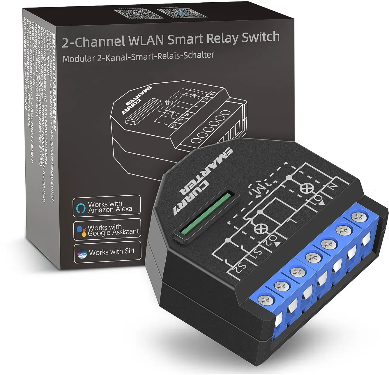 CURRYSMARTER 2-Kanal WLAN and Bluetooth Relais Schalter