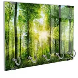 DEQORI Schlüsselbrett 'Sonne durchbricht Wald', (1 St), Schlüsselhalter Schlüssel Haken Schlüsselboard modern Schlüsselleiste grün