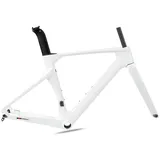 700C Carbon-Rennrad-Rahmenset, 43.5cm / 46cm / 48cm / 50cm / 52cm / 54CM / 56CM Brechender Wind Rennrahmen Steckachsenrahmen 12 × 100 Mm 12 × 142 Mm Scheibenbremsrahmen Interne Führung(Bianco,56CM)