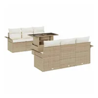 VidaXL Garten-Sofa-Set mit Kissen Beige Poly Rattan 3348207