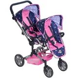 Bayer Chic 2000 - Puppenwagen Linus Duo, Zwillingspuppenwagen für Kinder von 4 bis 8 Jahren, Butterfly, Navy-pink, 690-33