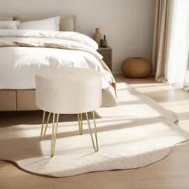 Tectake Sitzhocker Ava gepolstert in Samtoptik 37,5 x 44,5 x 37,5 cm Beige