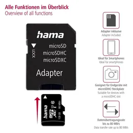 Hama microSDXC 128GB Class 10 UHS-I + SD-Adapter