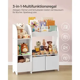 Songmics Bücherregal Kinder, Kinderregal, Spielzeugregal mit 2 Aufbewahrungsboxen, für Bücher, Kinderzimmer, Spielzimmer, Wohnzimmer, wolkenweiß