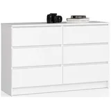akord furniture factory AKORD K120 Weiß 120 cm, 6 Schubladen B120 x H77 x T40 cm