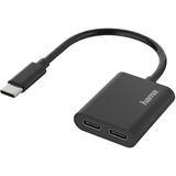 Hama USB C Splitter, USB C auf 2x USB-C-Buchse Audio Ladeadapter zum Anschluss für Kopfhörer, Lautsprecher)