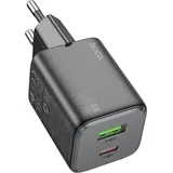 Netz-Ladegerät Ladeadapter 2 Anschlüsse USB-A, USB-C 20 W GaN-Schnellladegerät Schwarz - Schwarz