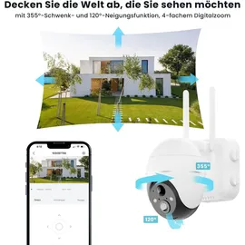 galayou 5MP Überwachungskamera Aussen Akku Solar Weiß