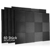 60 Stück Akustikschaum Akustikschaumstoff Matten Schaumstoff Fliesen Schallschutzmatte Schalldämmende für Wand, Studio, Podcasts, Aufnahmestudios, Büro, Akkustik 30x30x2,5cm (60 Stück)