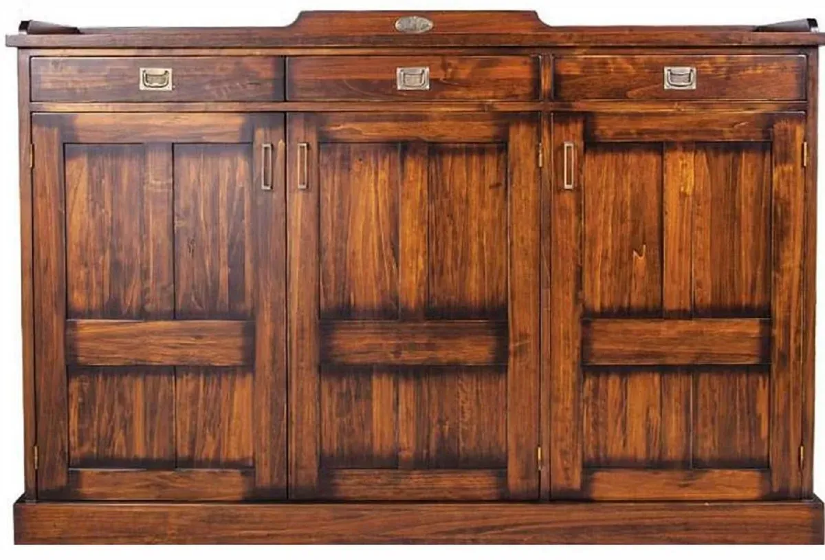 Casa Padrino Luxus Vintage Stil Sideboard mit 3 Türen und 3 Schubladen Braun 177,5 x 46 x H. 119,5 cm - Massivholz Schrank - Vintage Stil Möbel - Luxus Möbel - Massivholz Möbel