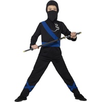 Smiffys Ninja Assassin-Kostüm, Schwarz und Blau, mit Kapuze, Maske, Oberteil und Hose, Tweens