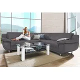 TRENDMANUFAKTUR Ecksofa »Rondo wahlweise mit Schlaffunktion, 267x247 cm (BxT), breite Armlehnen«, L-Form, wahlweise mit Federkern bestellbar, Füße chromfarben grau