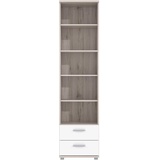 Forte Regal mit 2 Schubladen, Holzwerkstoff, Sandeiche / Weiß, 34,7 x 50,1 x 199,6 cm