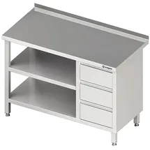 Stalgast Arbeitstisch mit Grund- und Zwischenboden, 1400x600x850 mm, mit 3er Schubladenblock rechts, mit Aufkantung, verschweißt