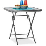 Relaxdays Balkontisch, Grau, Metall, Glas, 70x70x70 cm, Balkonmöbel, Balkontische