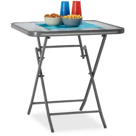 Relaxdays Balkontisch, Grau, Metall, Glas, 70x70x70 cm, Balkonmöbel, Balkontische